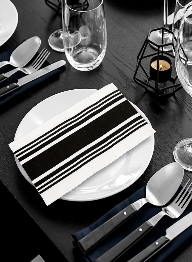 JarThenaAMCS مناديل جارثينا إيه إم سي إس المخططة، 100 قطعة، للاستخدام مرة واحدة، ورقية سوداء وبيضاء، مناسبة لحفلات العشاء وأعياد الميلاد. - Image 4